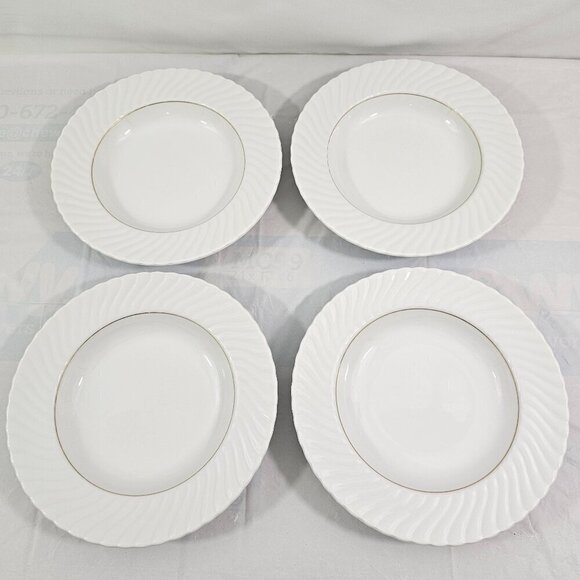 Schonwald Germany White Swirl Rimmed 9” Porcelain Salad Soup Bowls – Set of 4 - Picture 10 of 16